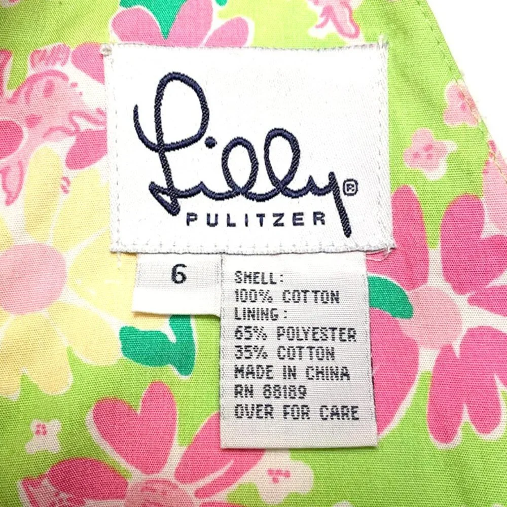 LILLY PULITZER VINTAGE 90's Rhino + Floral Print Halter Dress With Crochet Trim - Picture 8 of 8
